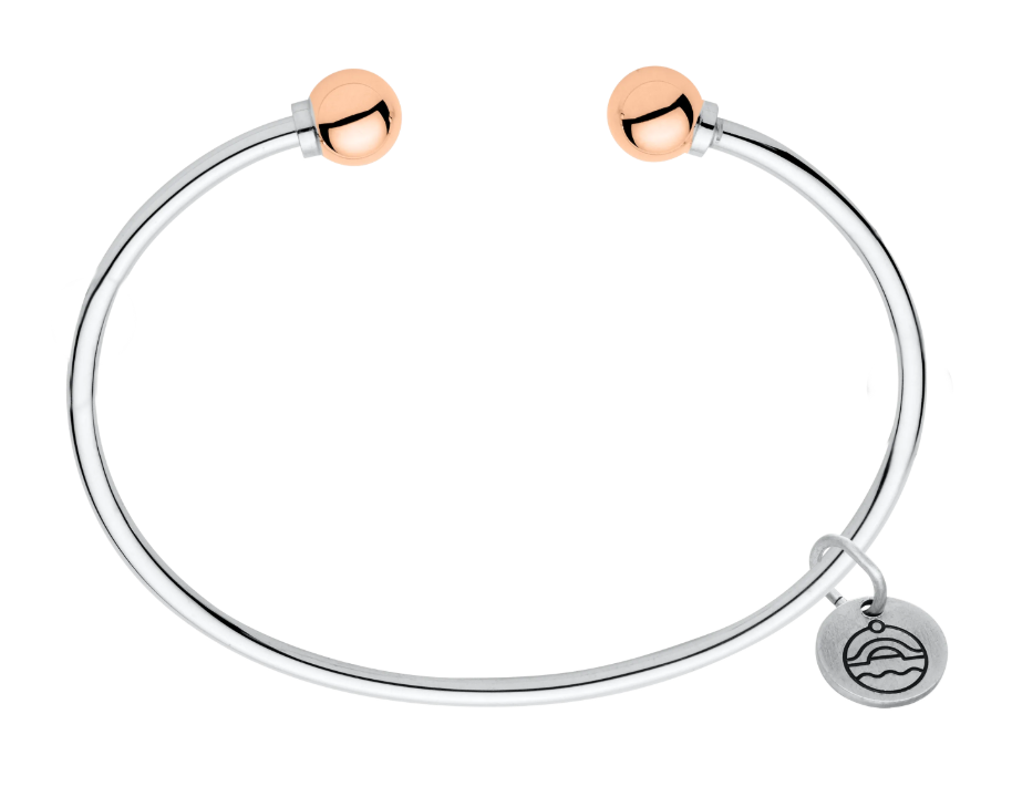 Sterling Silver & 14 Karat Rose Gold Double Ball Cape Cod Cuff Bracelet