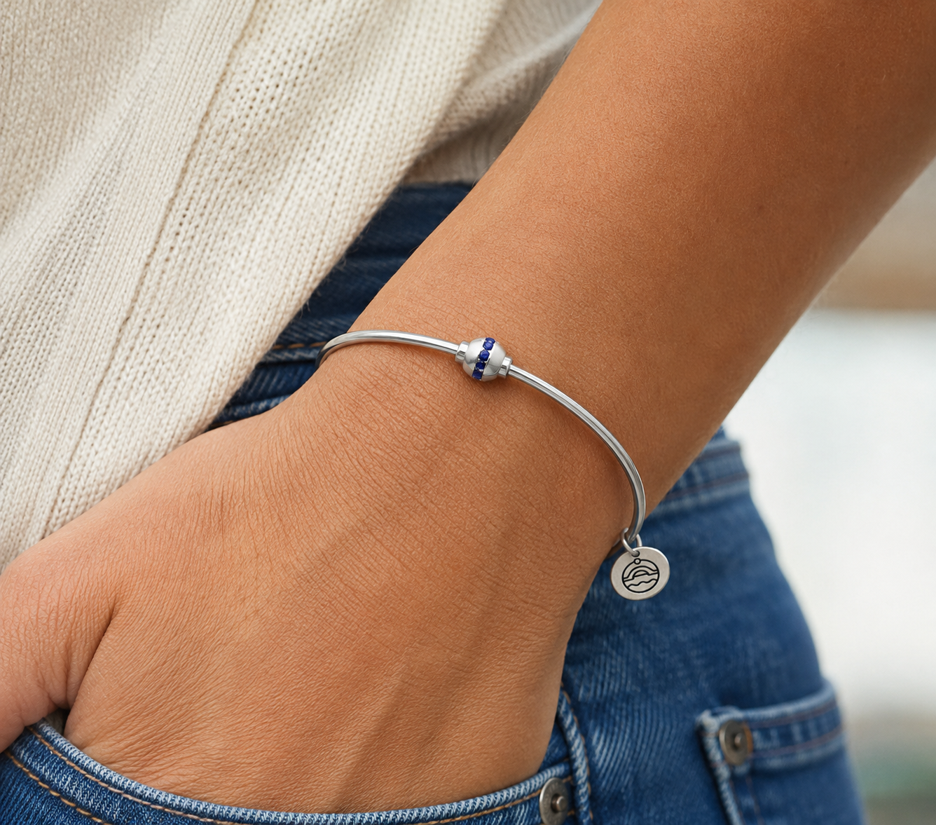 Sterling Silver Genuine Sapphire Single Bead Cape Cod Bracelet